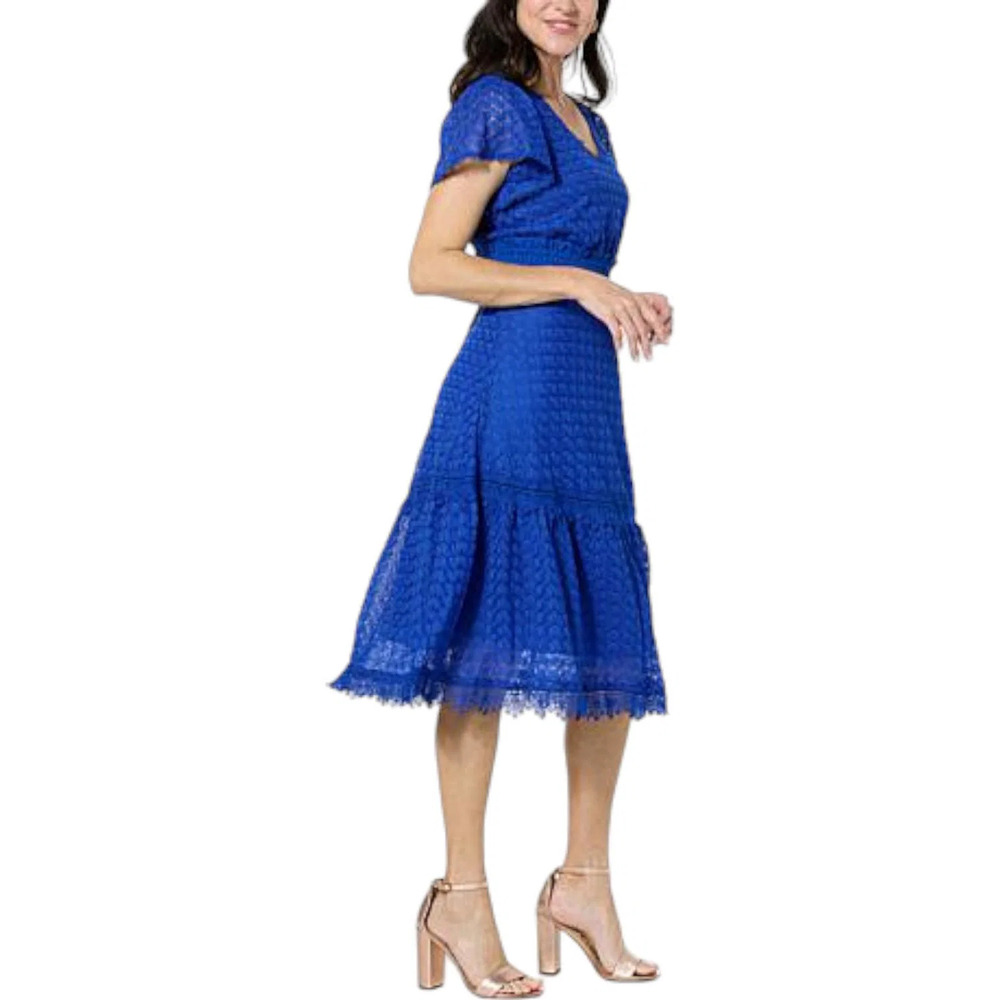 Lacey Chabert Knit Lace Tiered Dress Cobalt - Regular